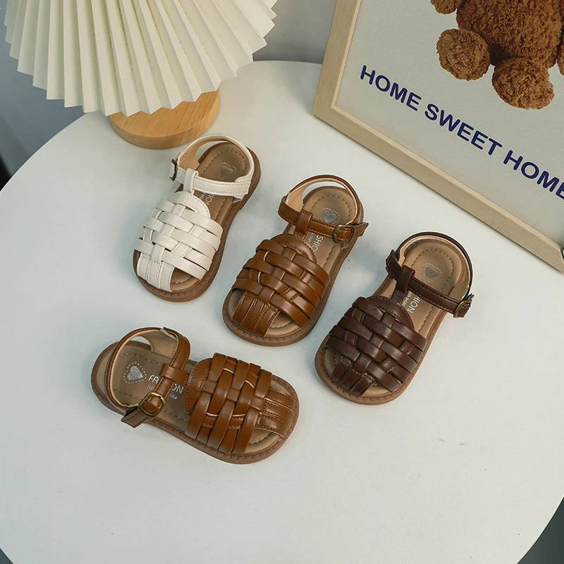 儿童镂空编织凉鞋公主鞋2024夏季新款韩版女童洋气软底包头沙滩鞋