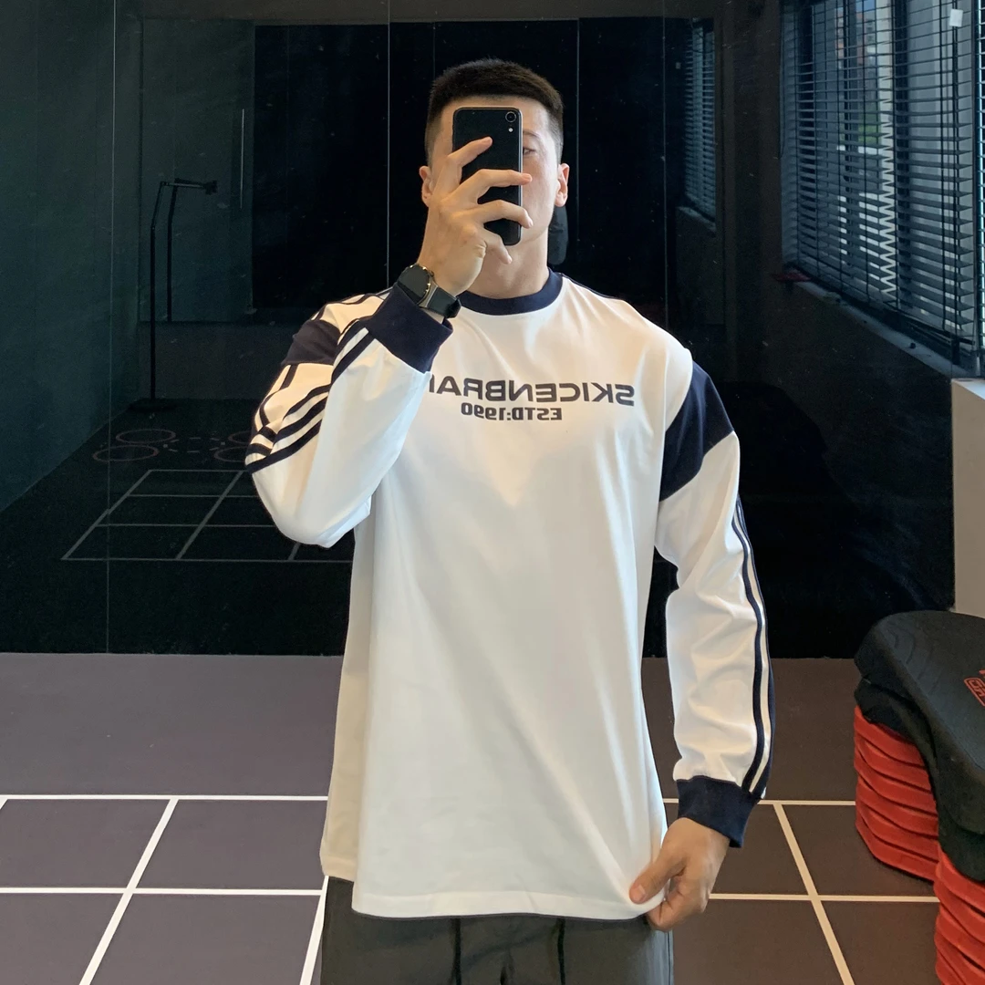 IRONTRAP240G重磅棉美式复古印花长袖男士运动篮球T恤上衣秋冬季