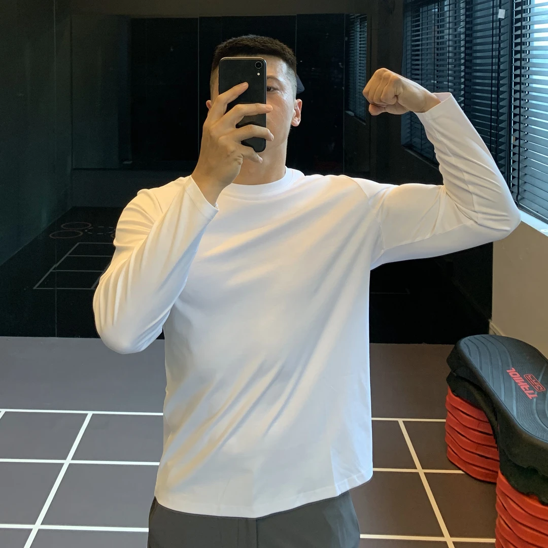 IRONTRAP 双面液氨纯棉长袖T恤男健身衣服运动打底衫弹力修身秋冬