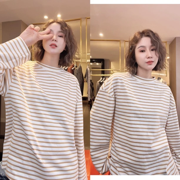 AMASS/阿玛施松弛感宽松休闲百搭长袖圆领条纹套头T恤5301090