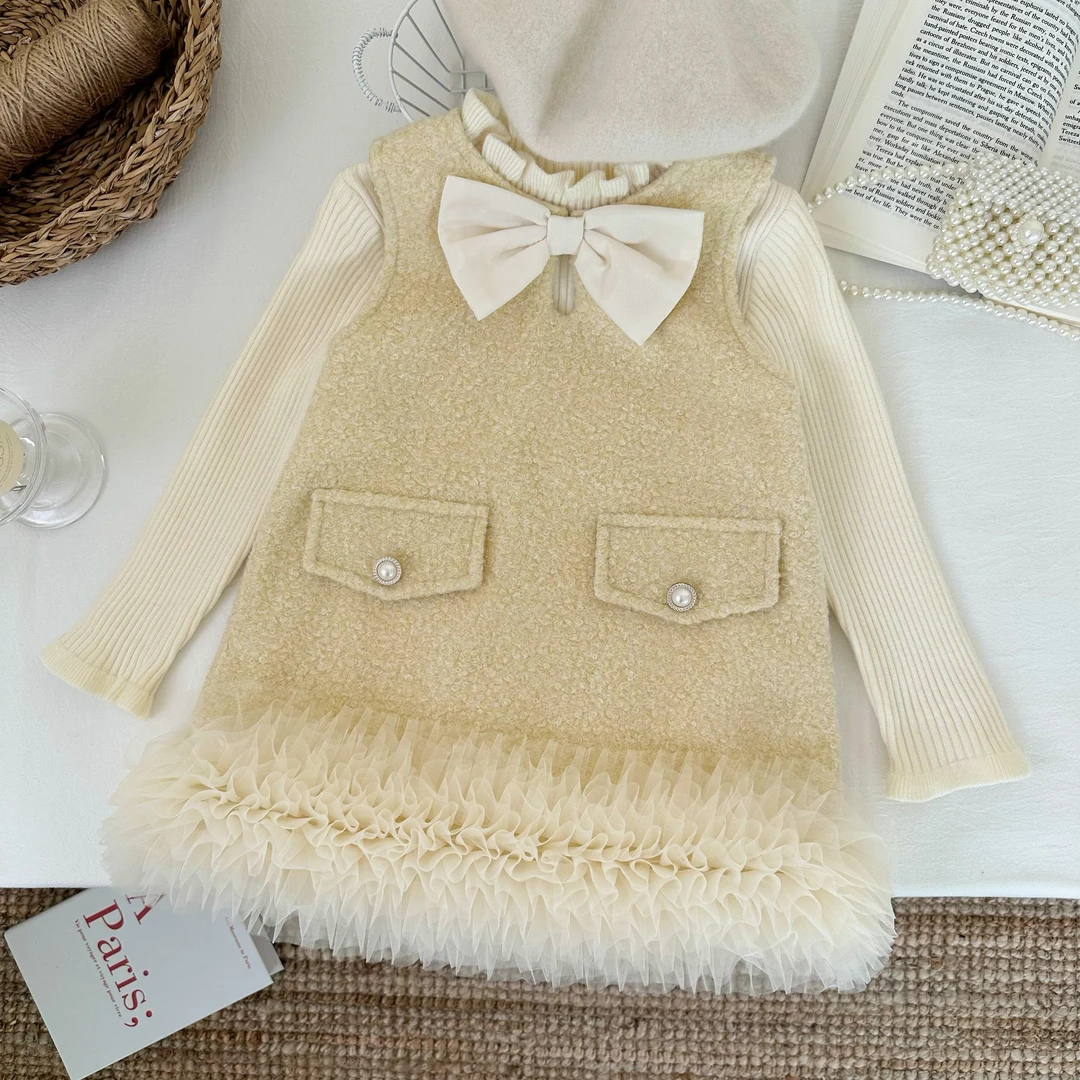 【奶黄包】女童秋冬夹棉加厚套装女孩小香棉服花苞裙两件套D68608