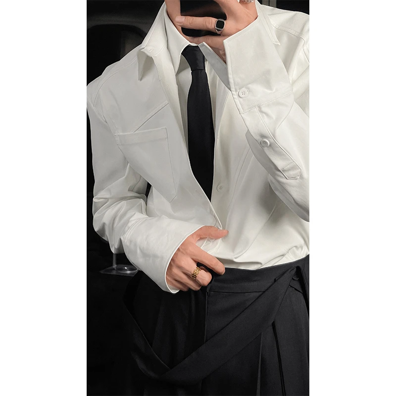 龙叨叨2024秋季新款假两件双领双门襟衬衫小众设计师款休闲衬衣潮