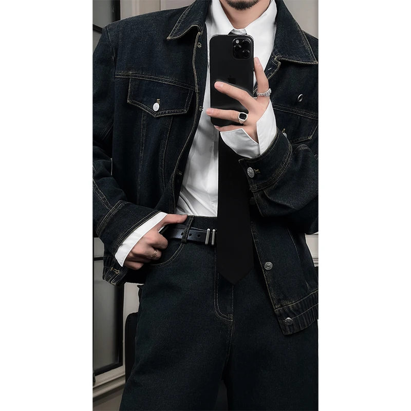 龙叨叨2024秋季新款潮流百搭水洗小众设计感痞帅休闲猎装牛仔套装