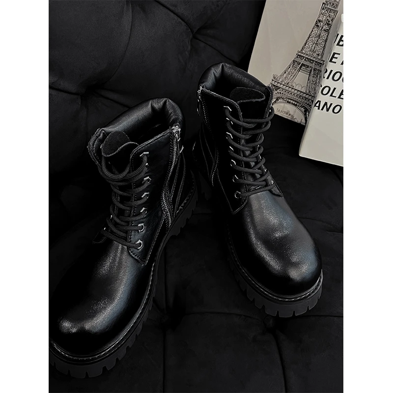 红人上新 黑色高级感马丁靴潮流英伦风厚底百搭系带高帮靴子男靴