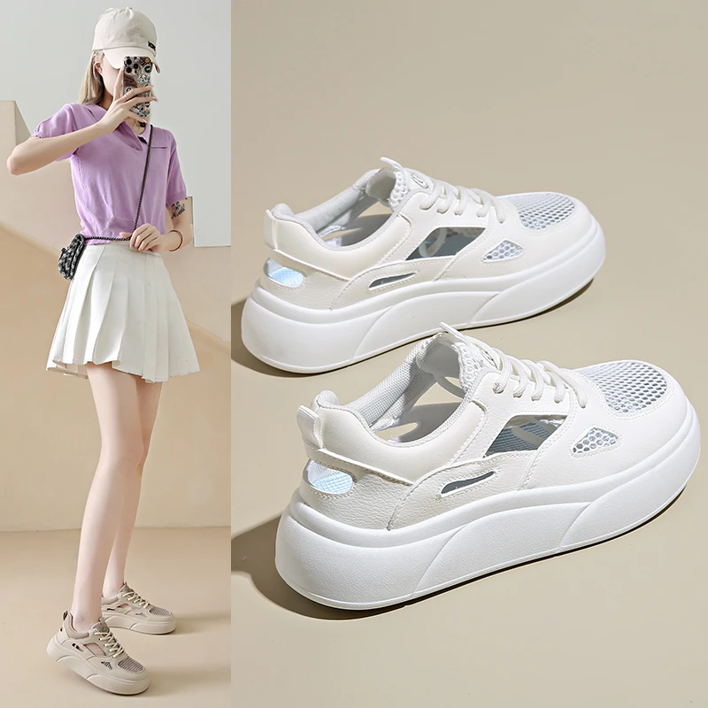 女童鞋子2024新款透气小白鞋软底夏款大童运动少女孩镂空单网板鞋