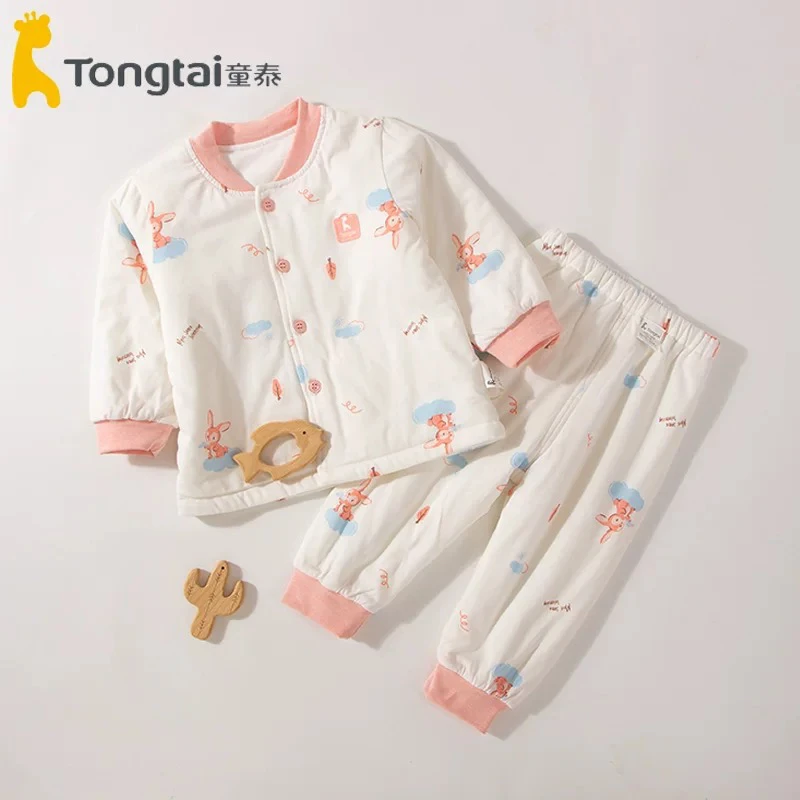 Tongtai/童泰宝宝冬季加厚对开立领分体加棉棉衣纯棉分体薄棉套装