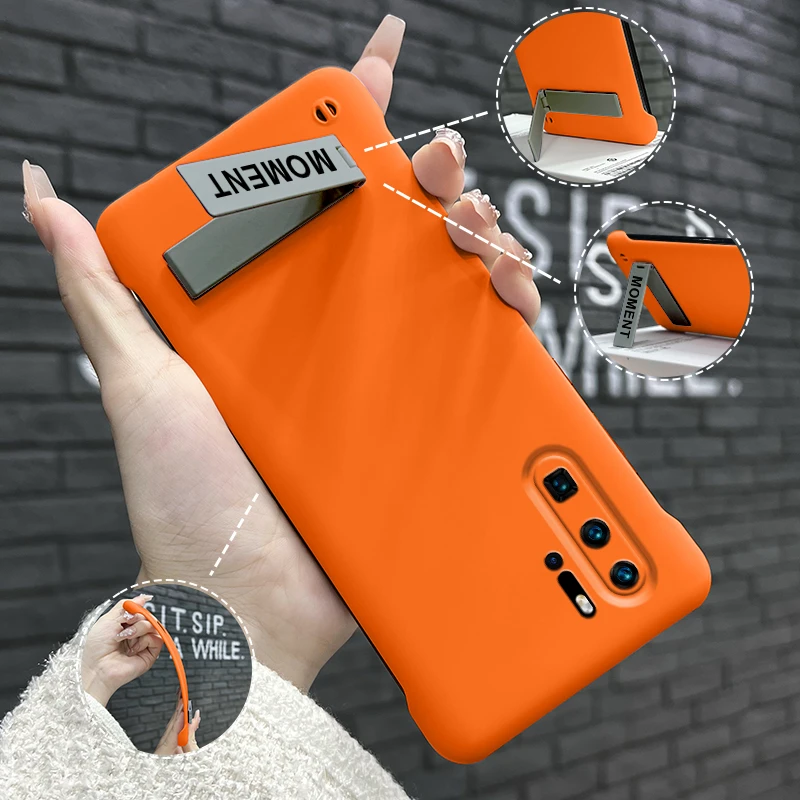 适用华为p30pro简约高级感超薄折叠支架无边框防摔手机壳高