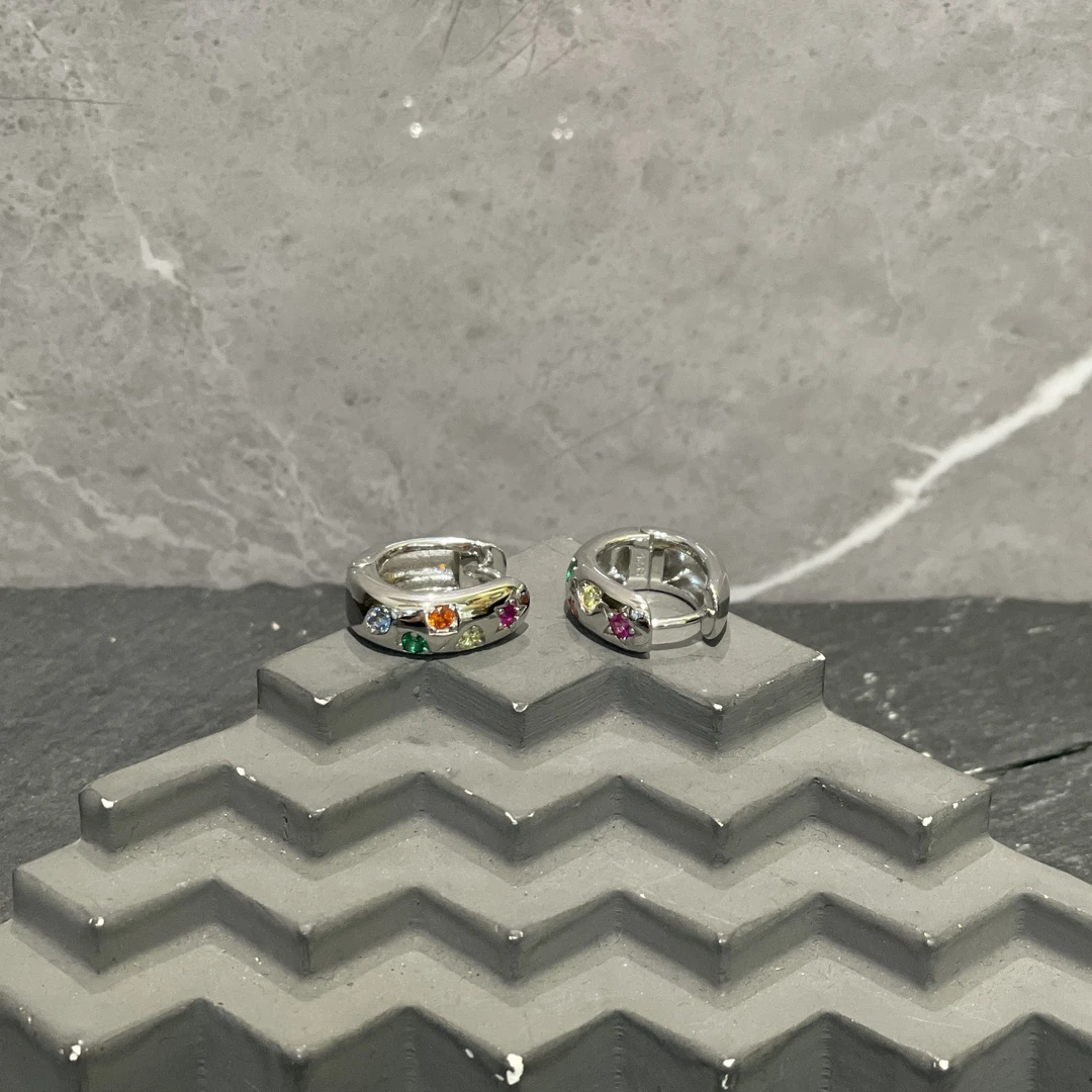 925银合成锆石耳饰 彩色石几何光面耳环 JE111