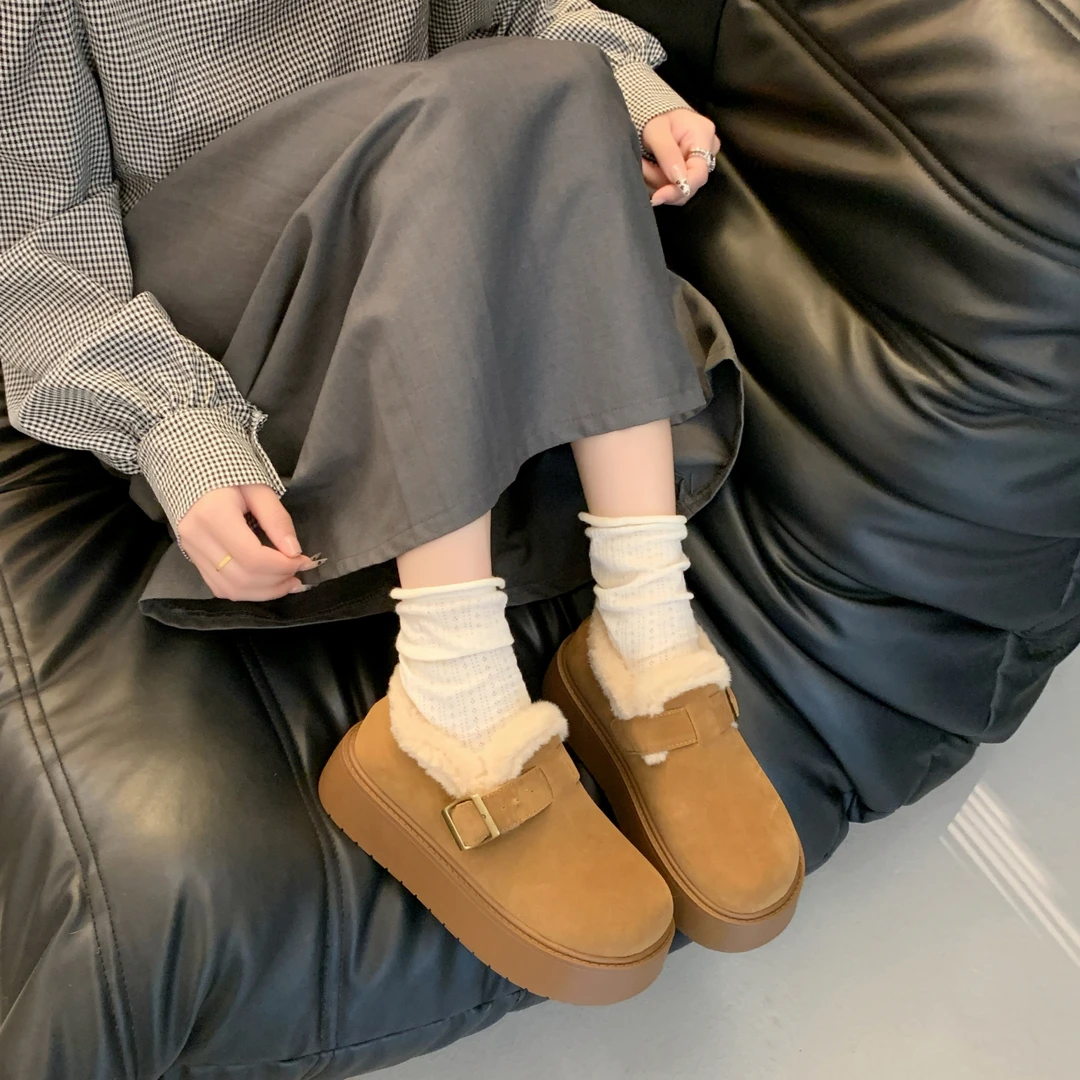 厚底加绒勃肯鞋女2024秋冬季新款百搭一脚蹬加厚保暖棉鞋