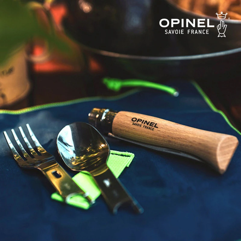 法国OPINEL Picnic+野餐家8号户外多功能不锈钢折叠刀叉