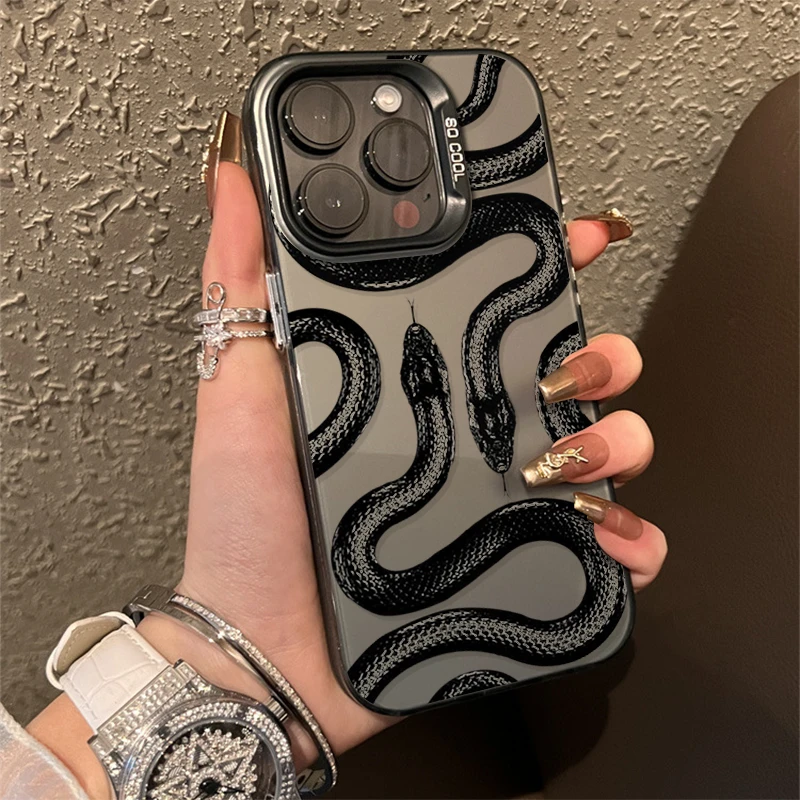 潮酷蛇王金属按键苹果14promax手机壳iPhone13pro12/11磨砂7p软壳