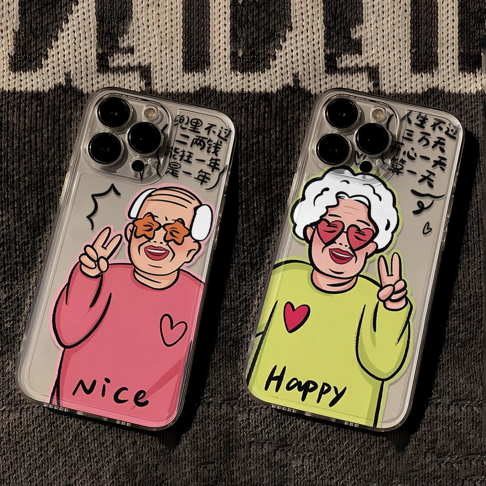 苹果华为vivo小米oppo手机壳比耶老人iphone13情侣14/12/15透明套