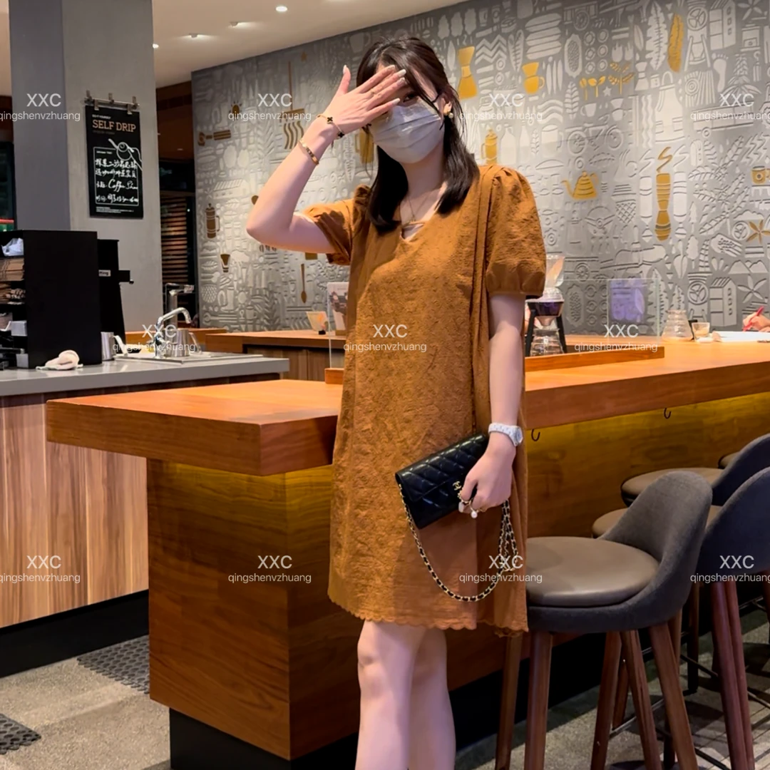 【港岛日落】夏季宽松连衣裙韩版中长款气质显瘦设计感辣妈裙#3002