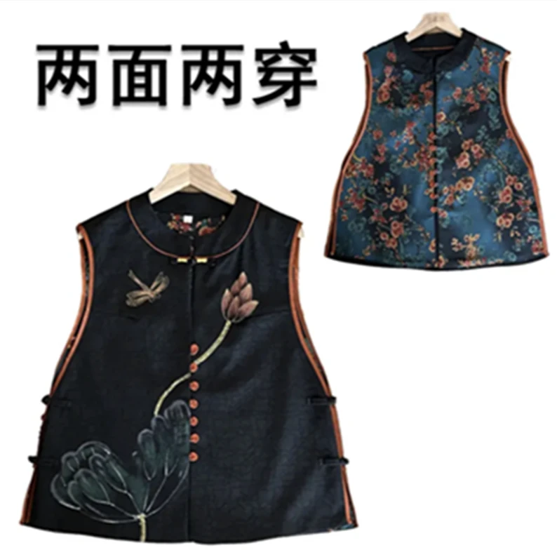 92％真丝【龟裂纹】秋两面穿中式百搭马甲中国风休闲款马夹SWT-2300