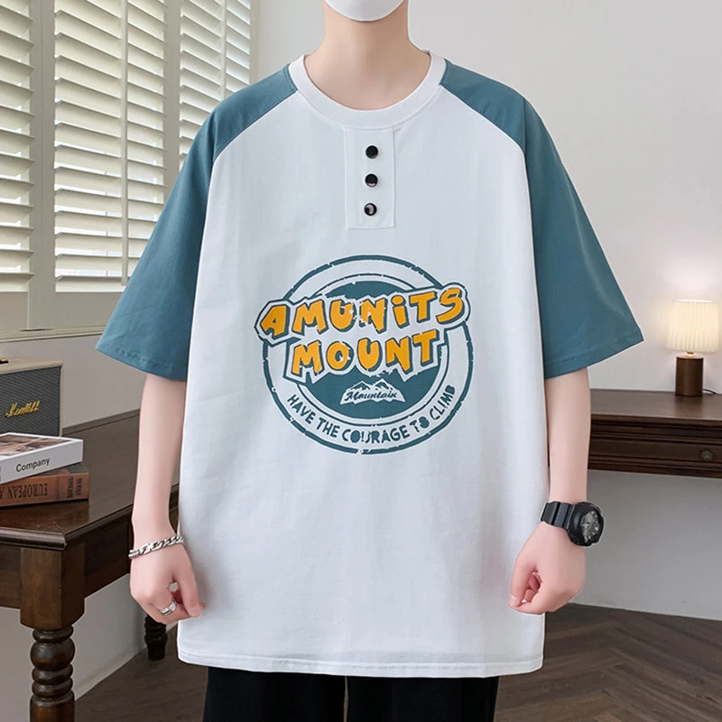 青少年学生夏季新款圆领印花T恤男宽松韩版港风卡通动漫短袖T6583