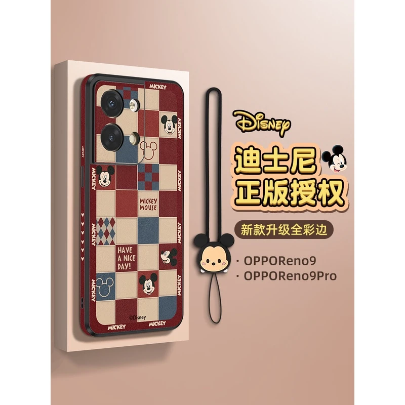 迪士尼正版适用opporeno9手机壳新款reno8pro十女小羊皮7防摔全包