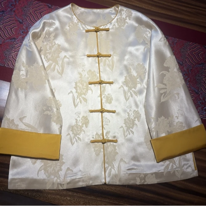 霜华 芳华设计新中式醋酸提花开衫外套国风重工圆领外套