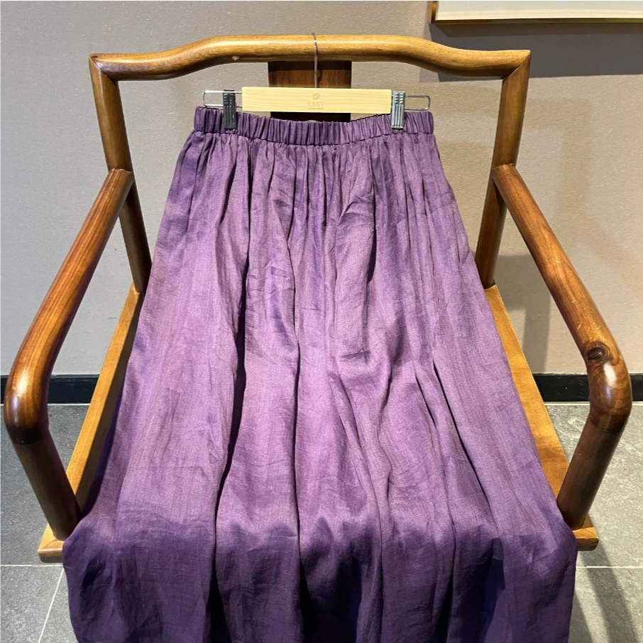 紫舒 芳华设计新中式紫色苎麻半身裙中国风复古休闲半身裙