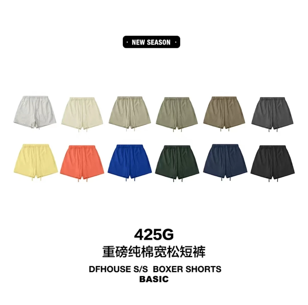 【欧子男装】美式基础425G重磅街头纯色宽松潮牌男女卫裤五分短裤
