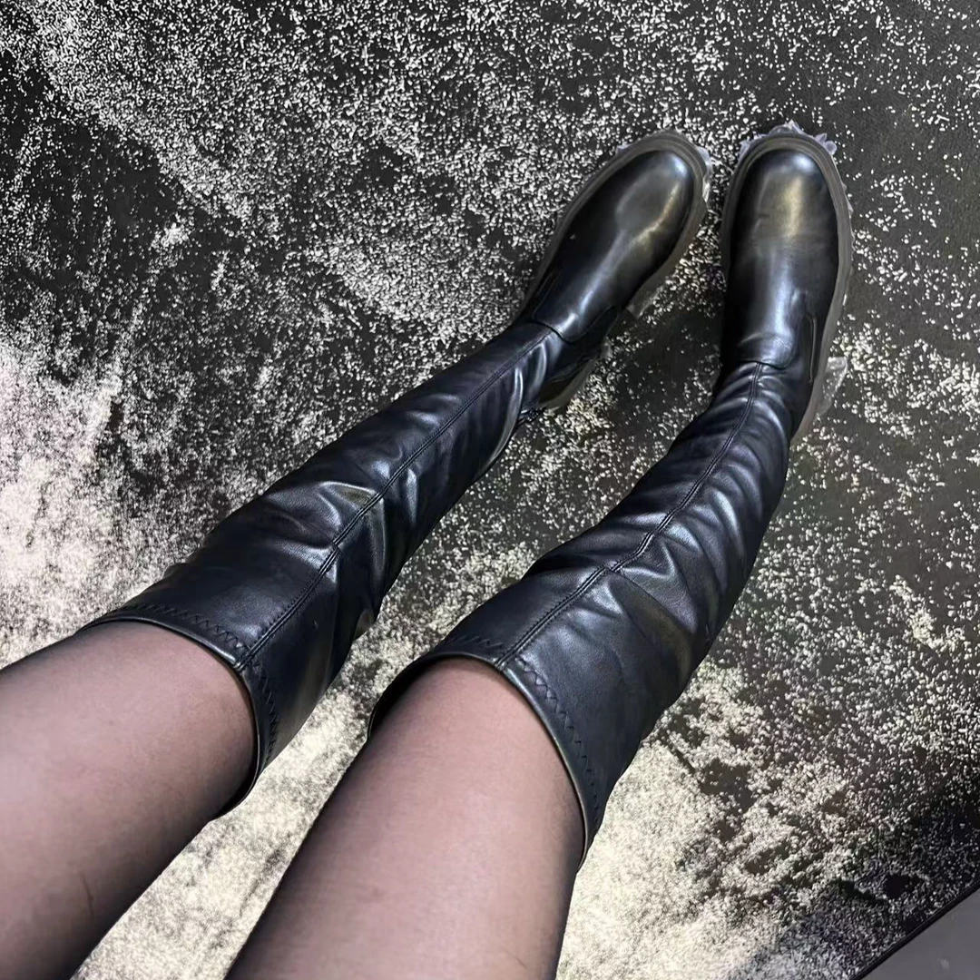 【孙钰颍】长筒半加绒靴子法兰绒黑色百搭时尚显瘦