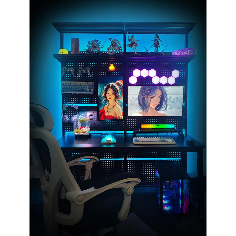 洞洞板电竞房电脑桌台式电动女生五金少男书架一体桌搭