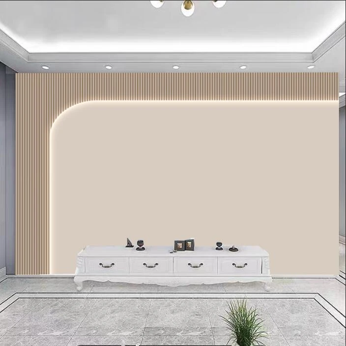 奶油风电视背景墙壁纸格栅线条环保壁画轻奢卧室沙发影视墙定制