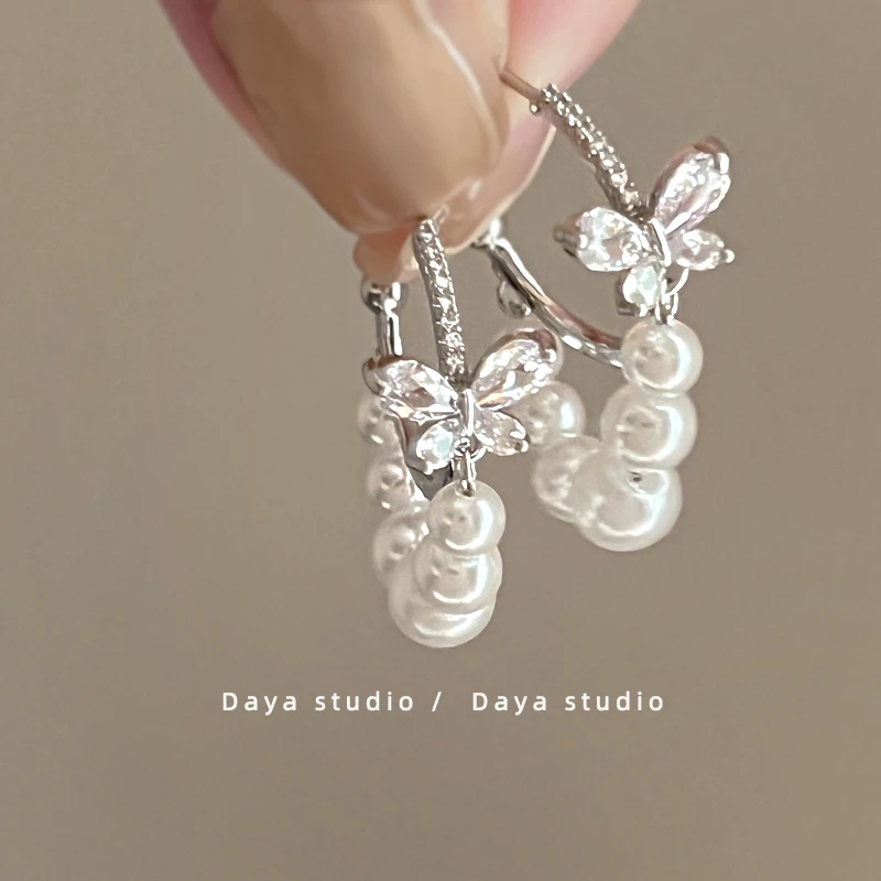 铜合金耳饰 轻奢法式锆石耳环高级感小众设计气质百搭