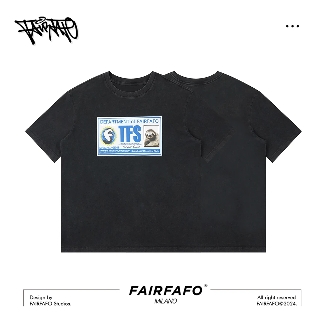 林肉肉【复古做旧印花短袖】TXAL46129美式时尚休闲情侣