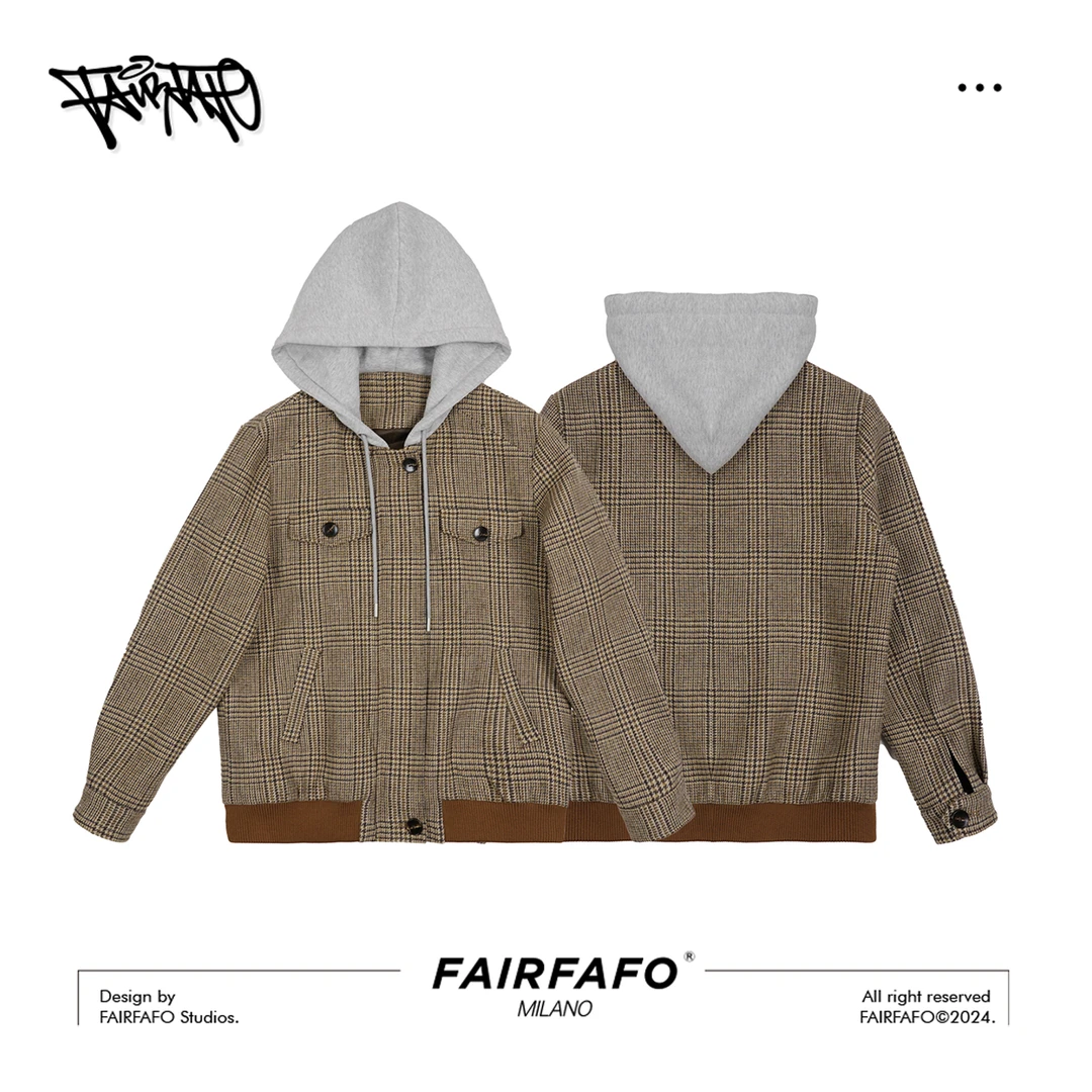 FAIRFAFO林肉肉【千鸟格棒球服外套】GG23WT56休闲连帽潮流格子
