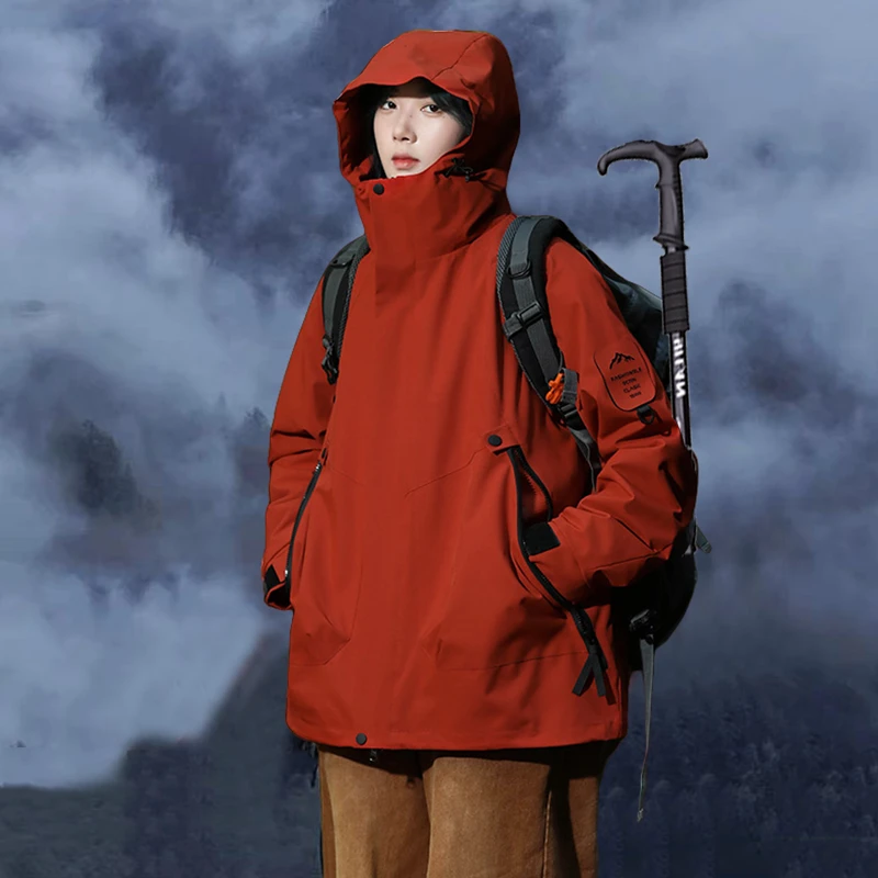2025新品朱雀红色三合一户外防风外套男女两件套防水保暖登山服D2