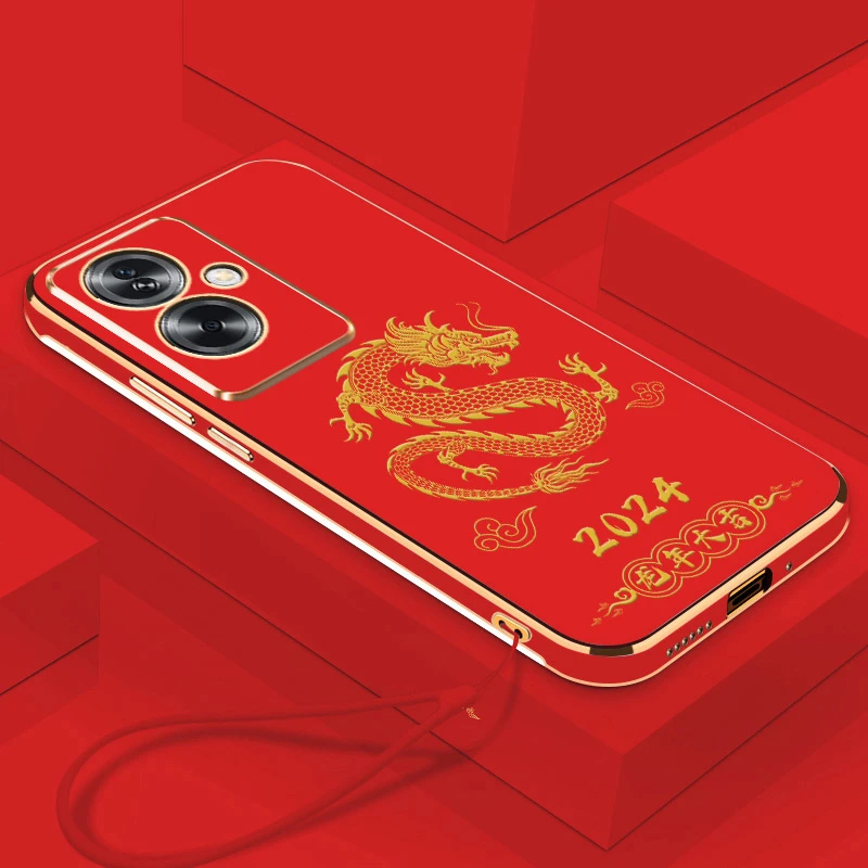 2024龙年大吉OPPOA2手机壳直边电镀全包镜头软壳