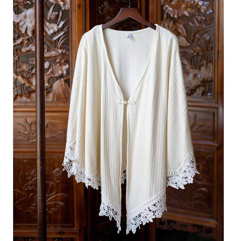 8053米色均码披肩珍珠花边披肩外套百搭气质针织外搭宽松
