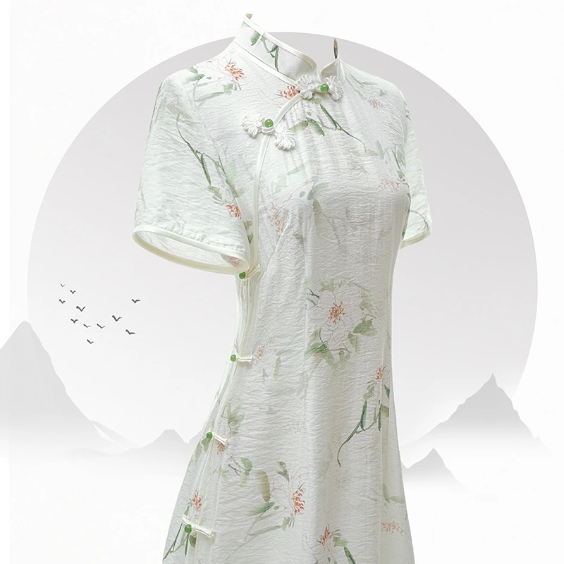 1906绿色改良旗袍女款高端新中式小个子中国风日常连衣裙夏季新款