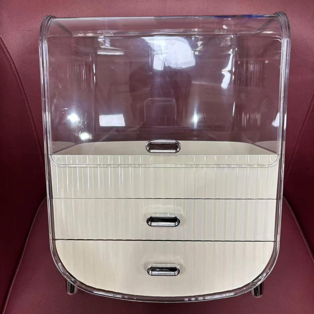 m910轻奢化妆品收纳盒防尘透明有盖梳妆台抽屉式口红面膜