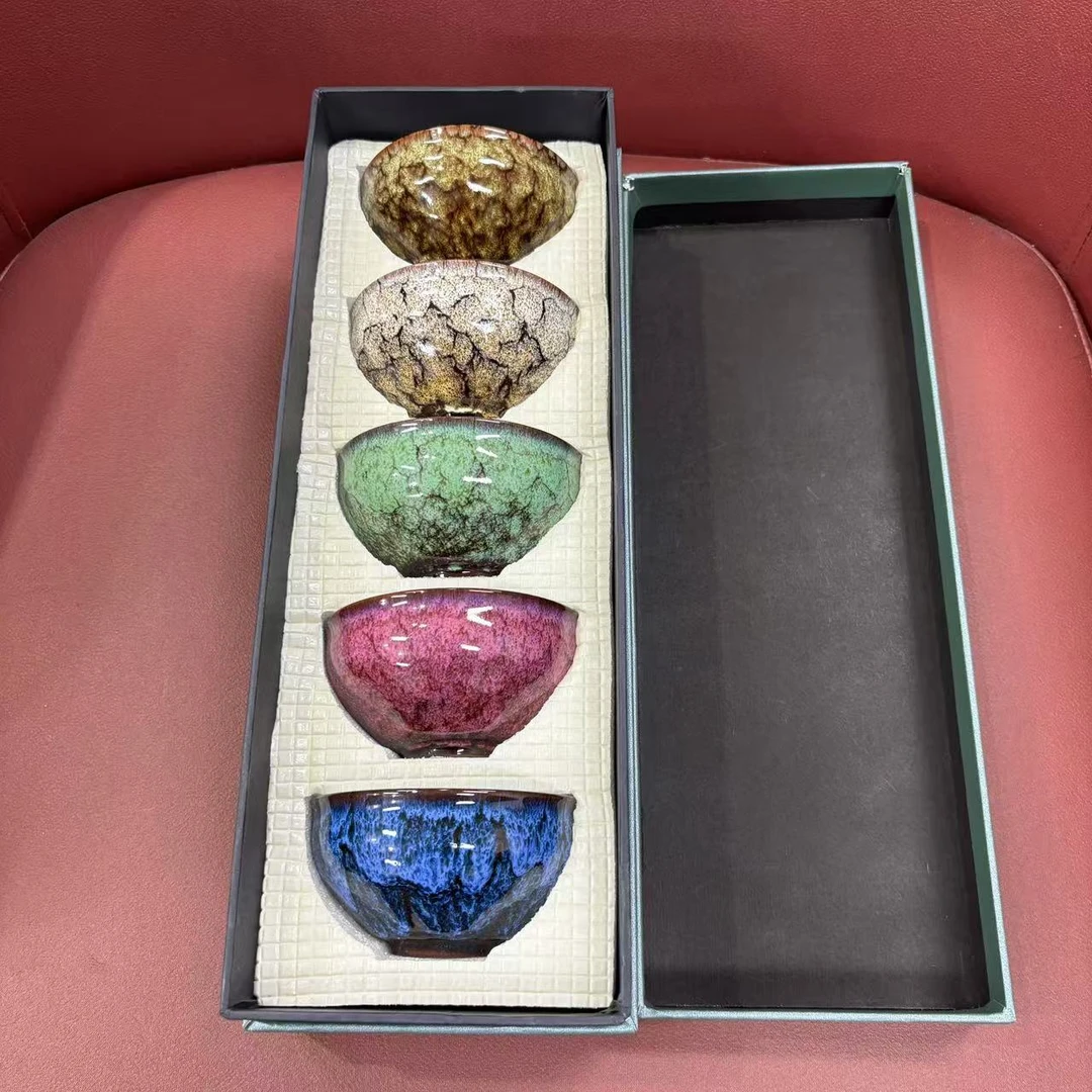 A904高档中式五行窑变杯复古杯陶瓷杯套装