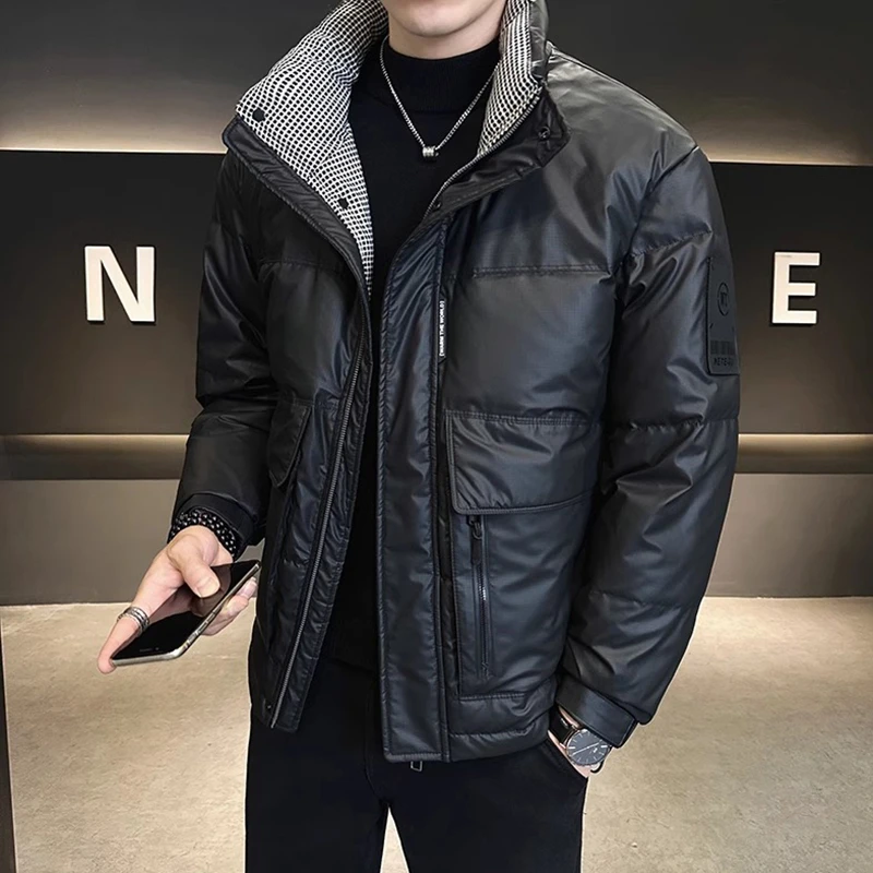 外套男秋冬款韩版立领男款羽绒服外套百搭纯色男士外套羽绒服男