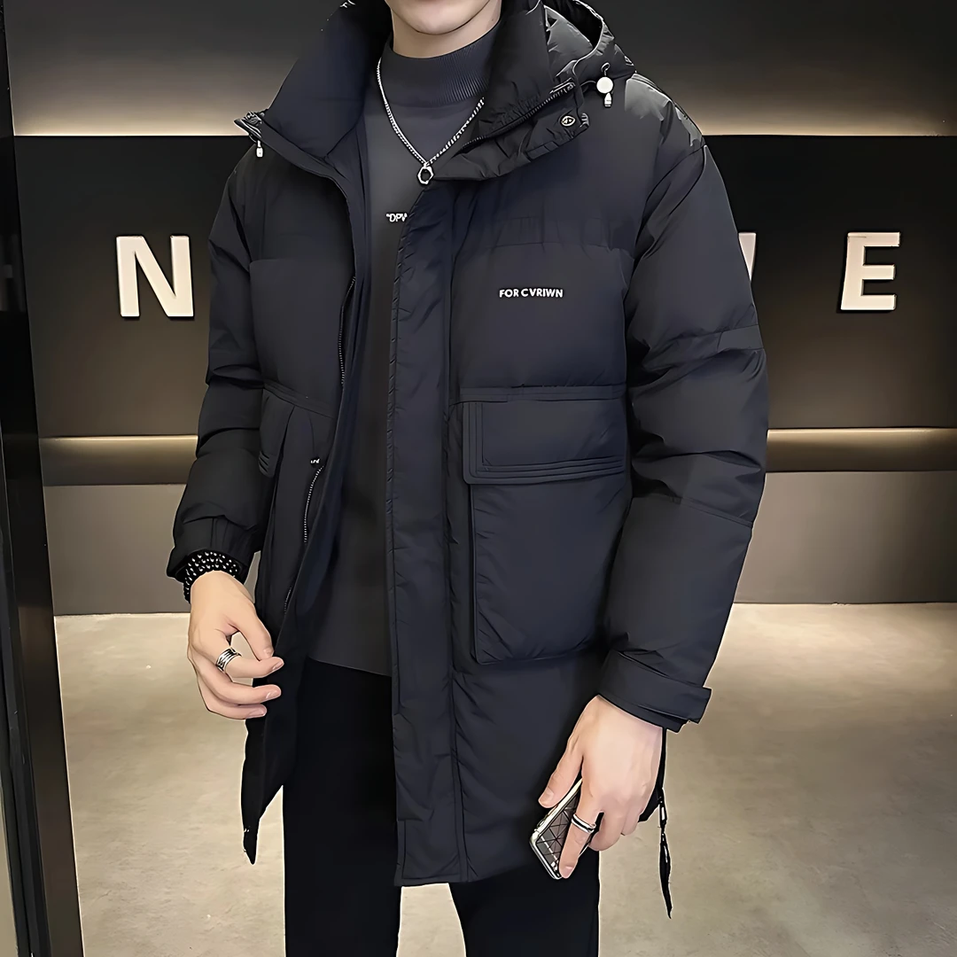 外套男秋冬款时尚中长款连帽男款羽绒服外套百搭男士外套羽绒服男