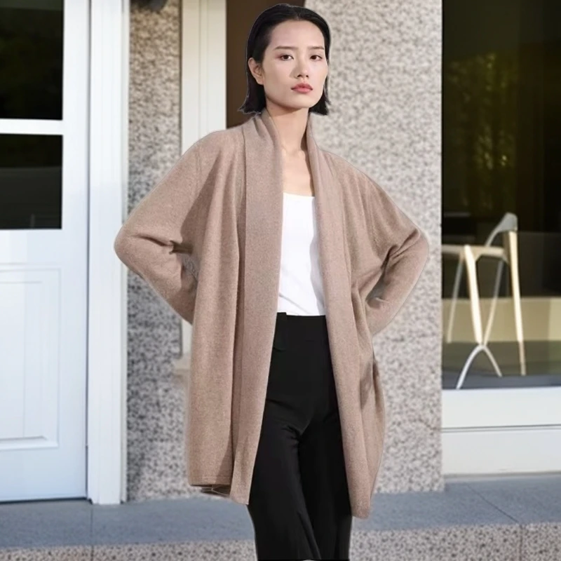 2024秋冬新款时尚宽松百搭针织外套女士轻奢风纯色休闲减龄外衣