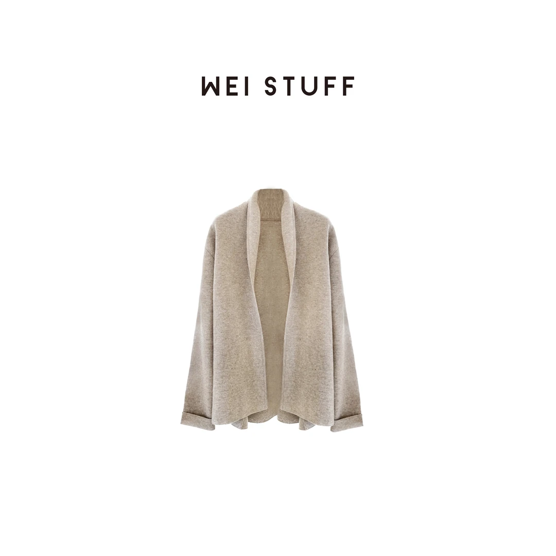 WEI STUFF慵懒松弛羊绒气质自由领针织绑带开衫毛衣外套5143. S