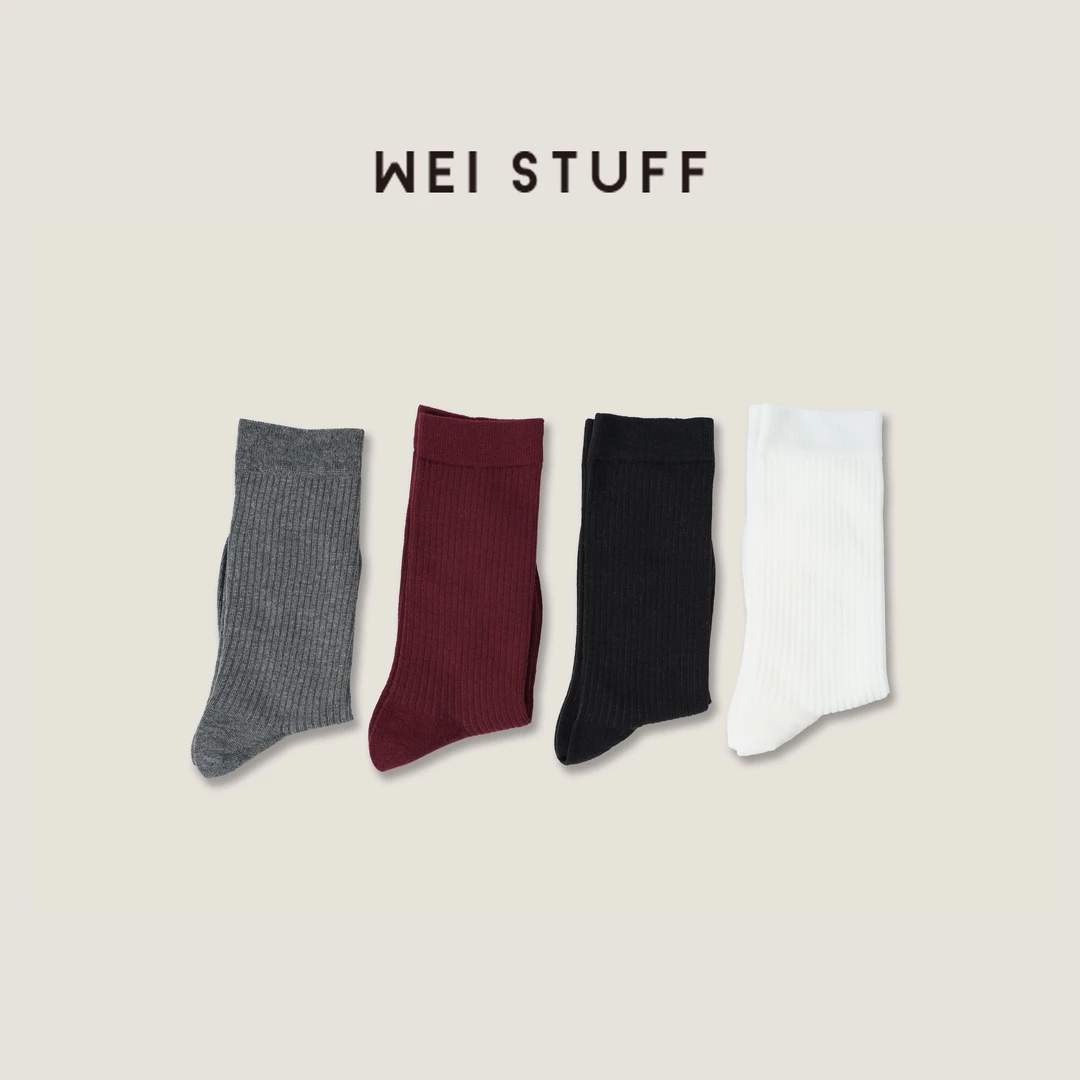 WEI STUFF 色域组件春季品质舒适休闲设计师百搭四色中筒袜 7917