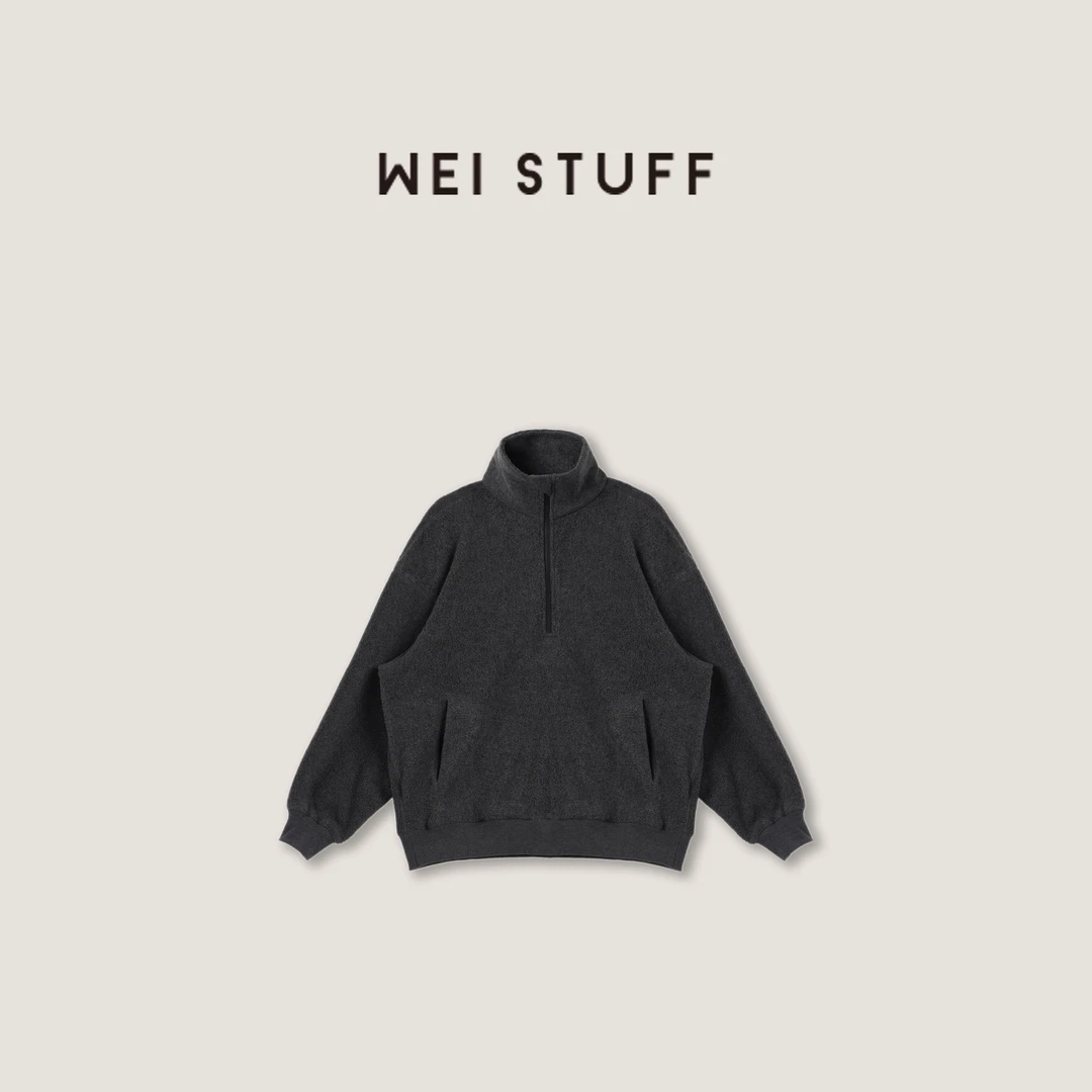 WEI STUFF 美式时尚纯色休闲百搭瑶粒绒半高领拉链卫衣 8312 S