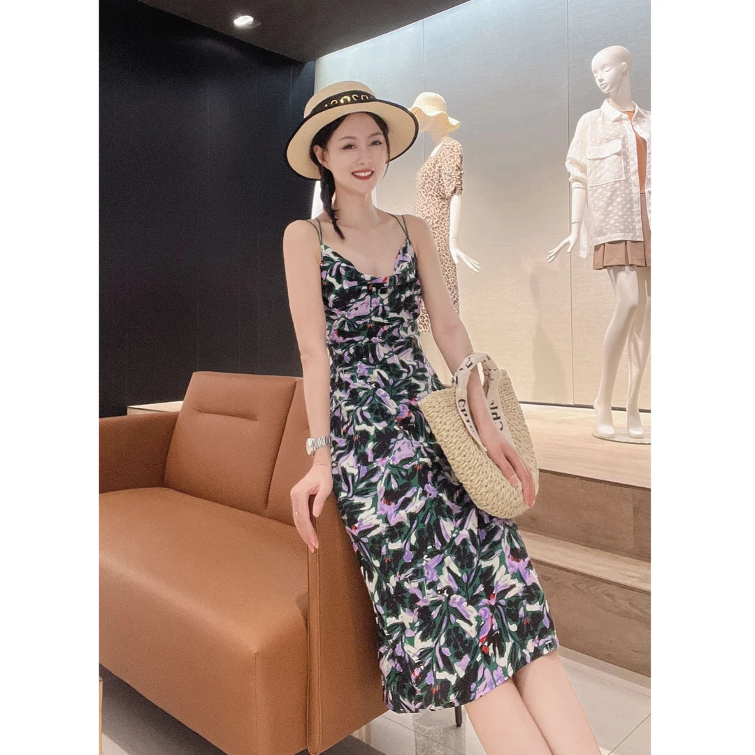 AMASS/阿玛施性感气质印花荡领法式修身显瘦女装连衣裙5500456