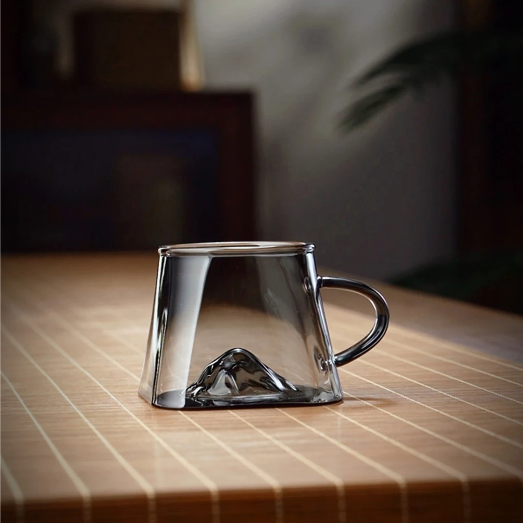 玻璃观山带把手工咖啡杯茶杯办公室家用主人杯轻奢网红创意日式