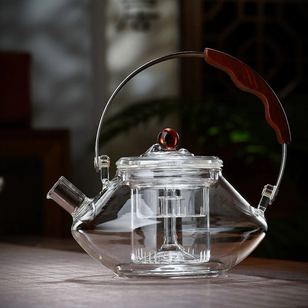 透明山河玻璃煮茶壶电陶炉专用耐高温加厚提梁蒸煮茶壶大容量