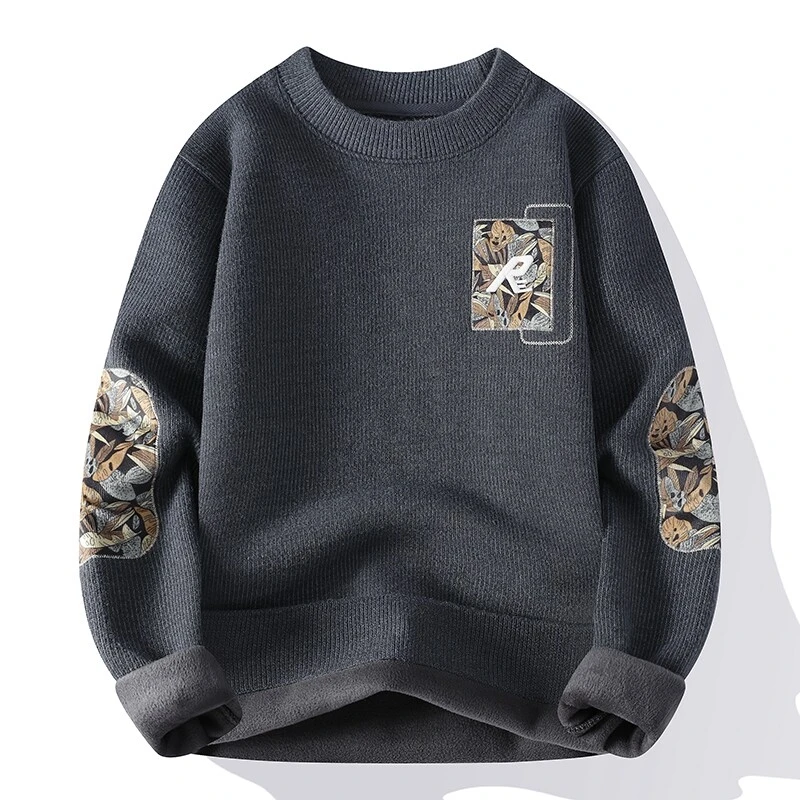 男士毛衣针织衫保暖冬季加绒圆领打底衫加厚宽松潮流韩版百搭休闲