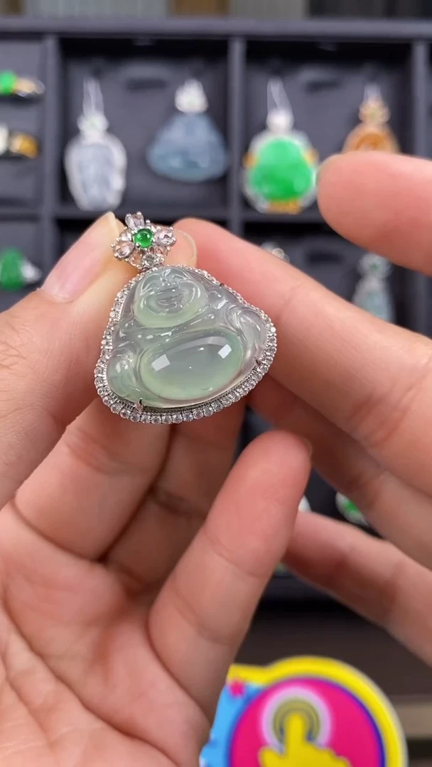 【闪购商品】翡翠吊坠(不含链)18K金镶嵌翡翠包镶佛公