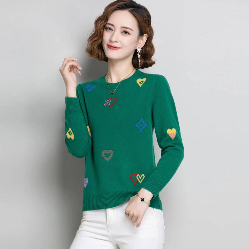 【100%绵羊毛】京卡尼厚款女圆领针织长袖女士秋冬款显瘦洋气春秋