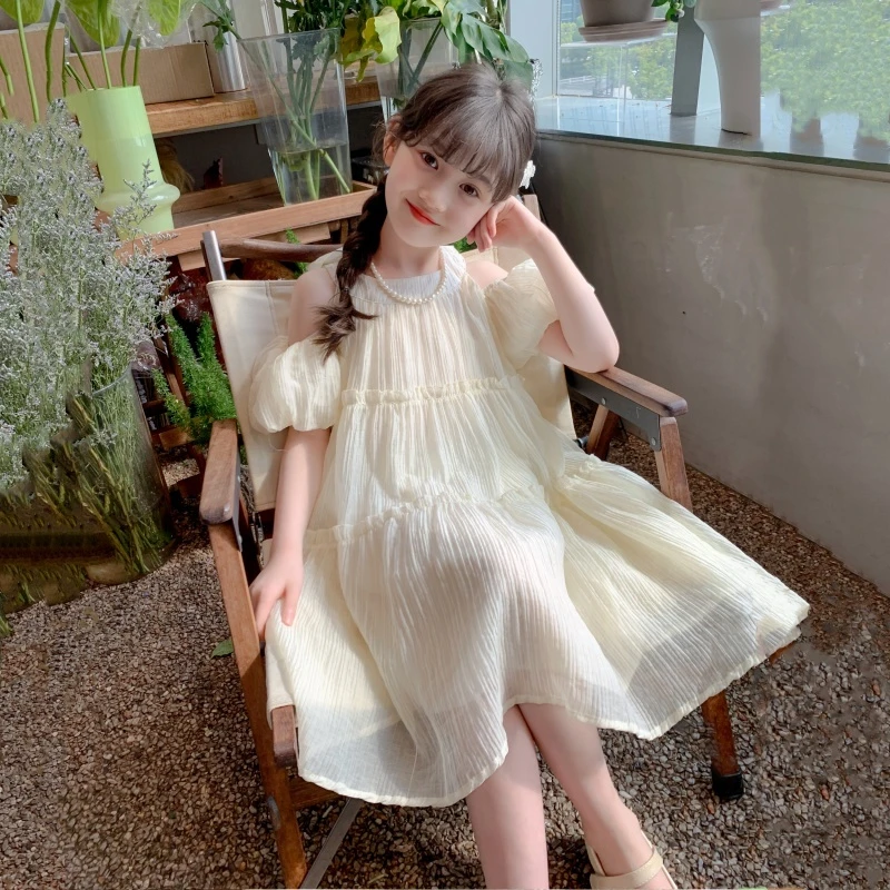 女童连衣裙夏季2025新款中大童长裙子小女孩甜美泡泡袖儿童公主裙