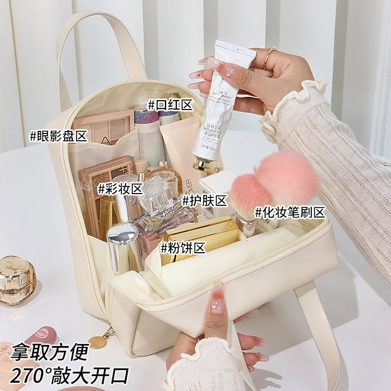 年多多pu小众设计美拉德复古化妆包手提高级感便携百搭大容量收纳