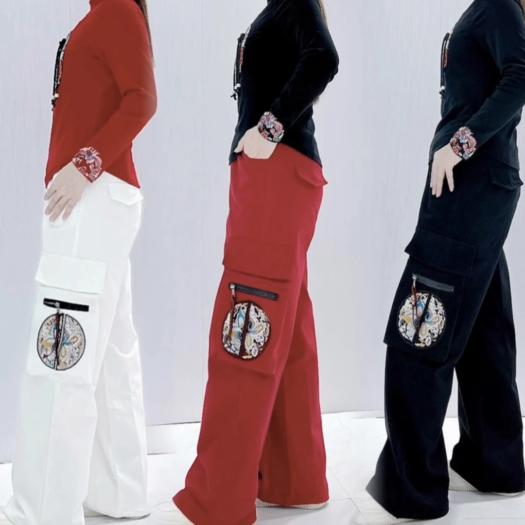 CX083国潮风刺绣开宽松休闲工装裤男女同款